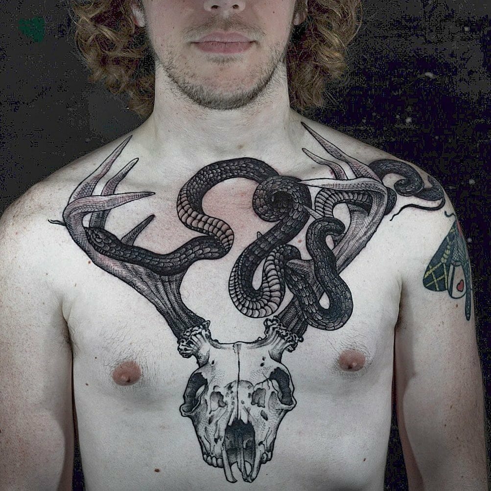 11+ Deer Skull Tattoo Ideas You'll Have To See To Believe! 12 Deer Skull Tattoo For Your Chest