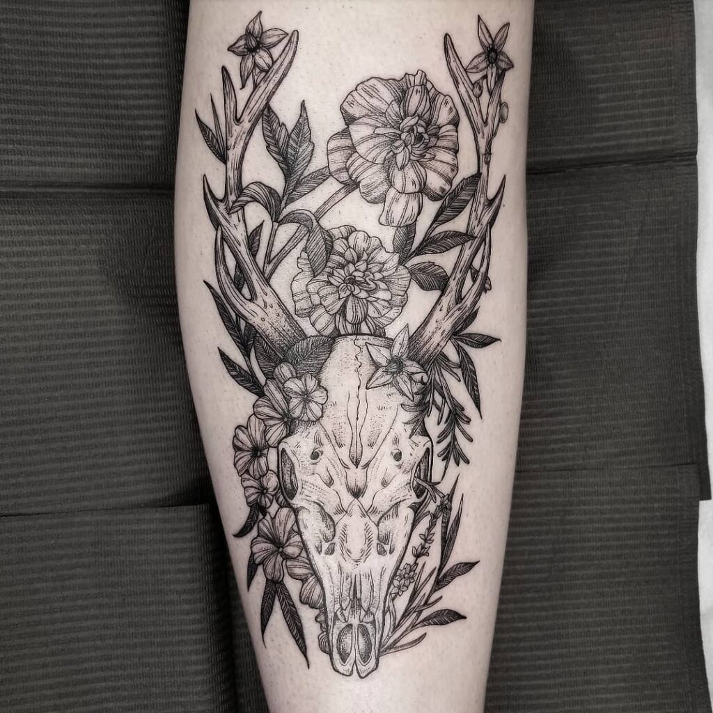 11+ Deer Skull Tattoo Ideas You'll Have To See To Believe! 11 Deer Skull Tattoo With Flowers