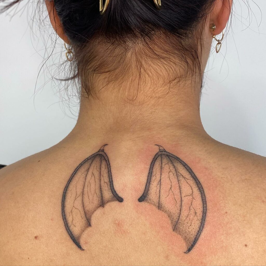 12 Wings Neck Tattoo Ideas for 2024 16 Demon Wings On The Neck Tattoo For Women