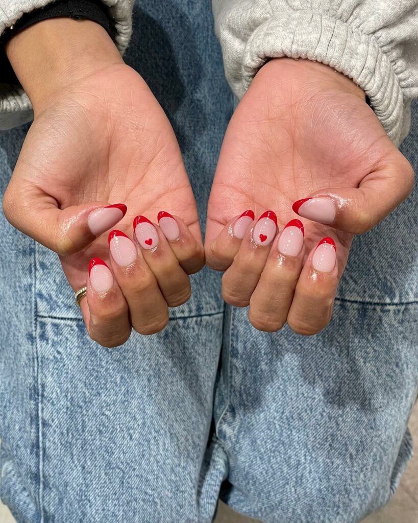 Explore 40 Red French Tip Nail Designs for 2024 33 Denim red french nails
