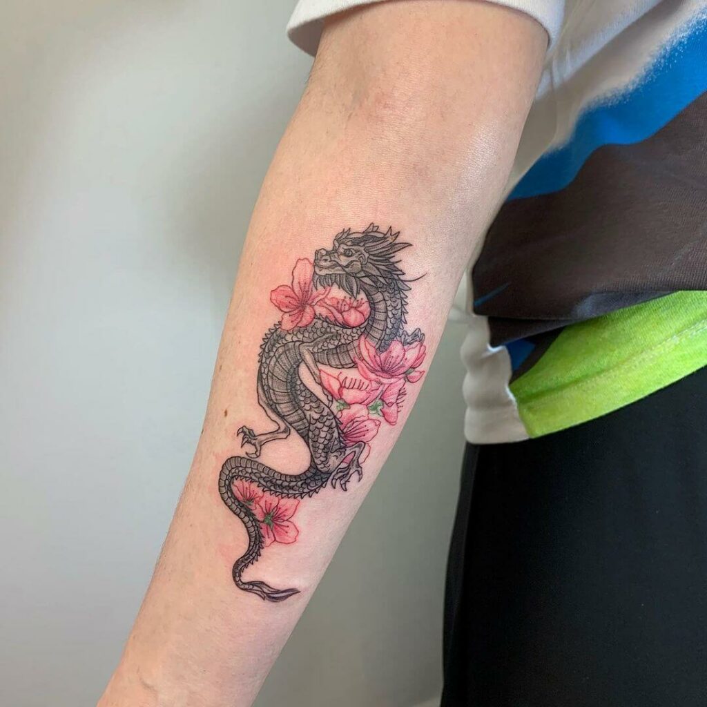 11+ Chinese Dragon Tattoo Arm Ideas That Will Blow Your Mind! 20 Detailed Japanese Dragon Tattoo With Flowers