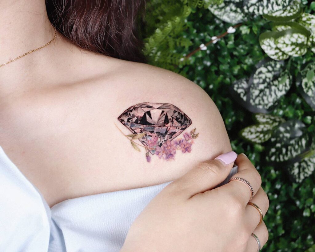 20+ Diamond Tattoo Ideas That Will Blow Your Mind! 19 Diamond Tattoos With Floral Imagery