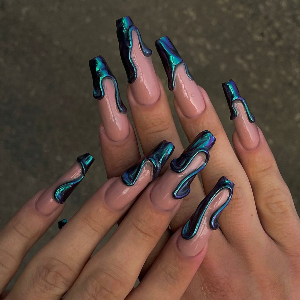 37 Latest Teal Nail Designs To Try In 2024! 24 Texture Dipped Teal Nails