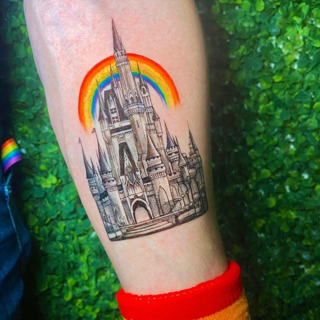 12+ LGBT Tattoo Ideas To Inspire You! 19 Disney Castle With Rainbow LGBT Tattoo