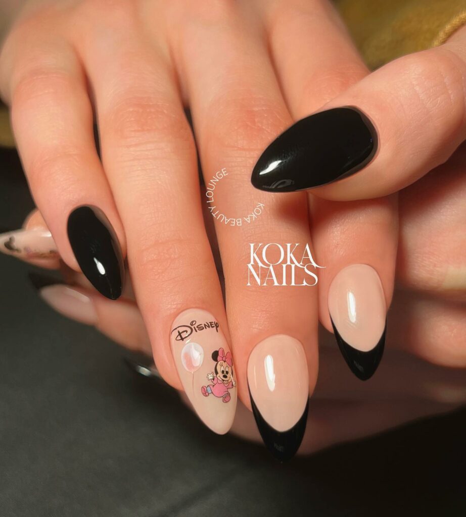 50 Latest Disney Nails Ideas To Try In 2024! 15 French Black with Minnie Mouse Disney Nails