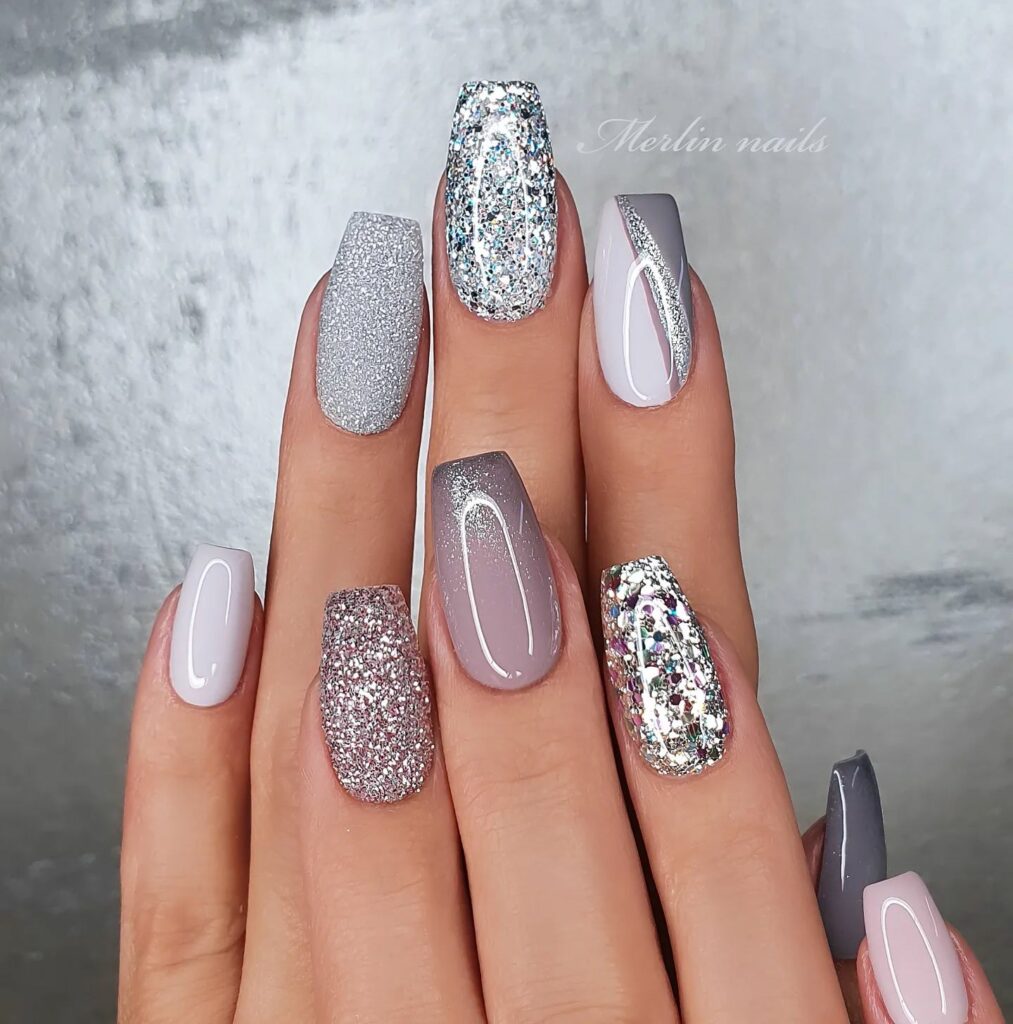 Shine with 20 Silver Christmas Nail Ideas in 2024 16 Diverse Textures in Silver Christmas Nails