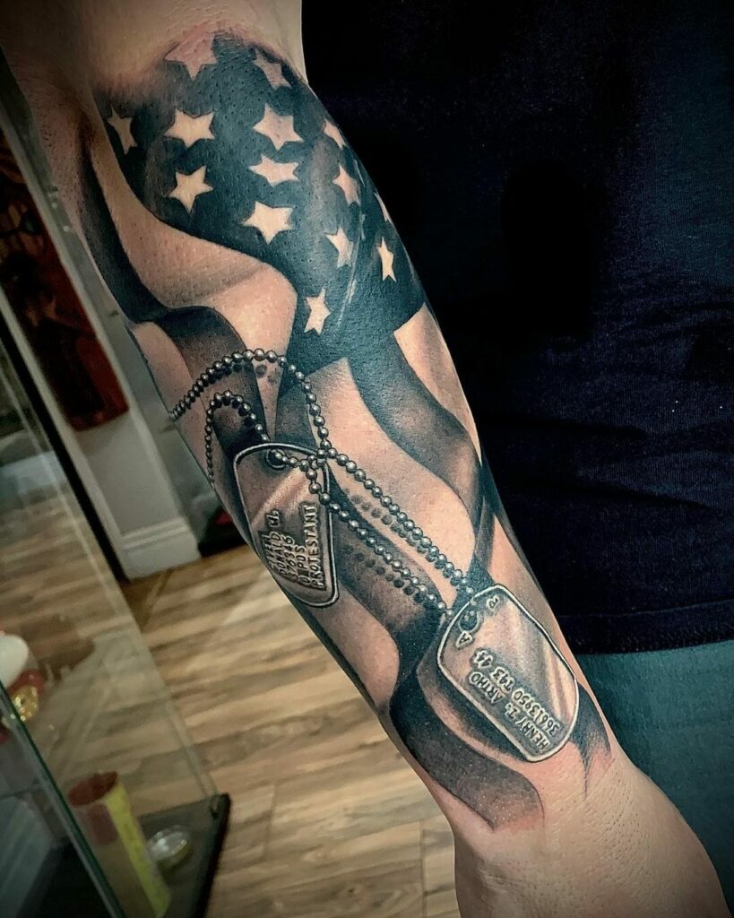 11+ Military Memorial Tattoo Ideas That Will Blow Your Mind! 15 Dog Tag Military Memorial Tattoo
