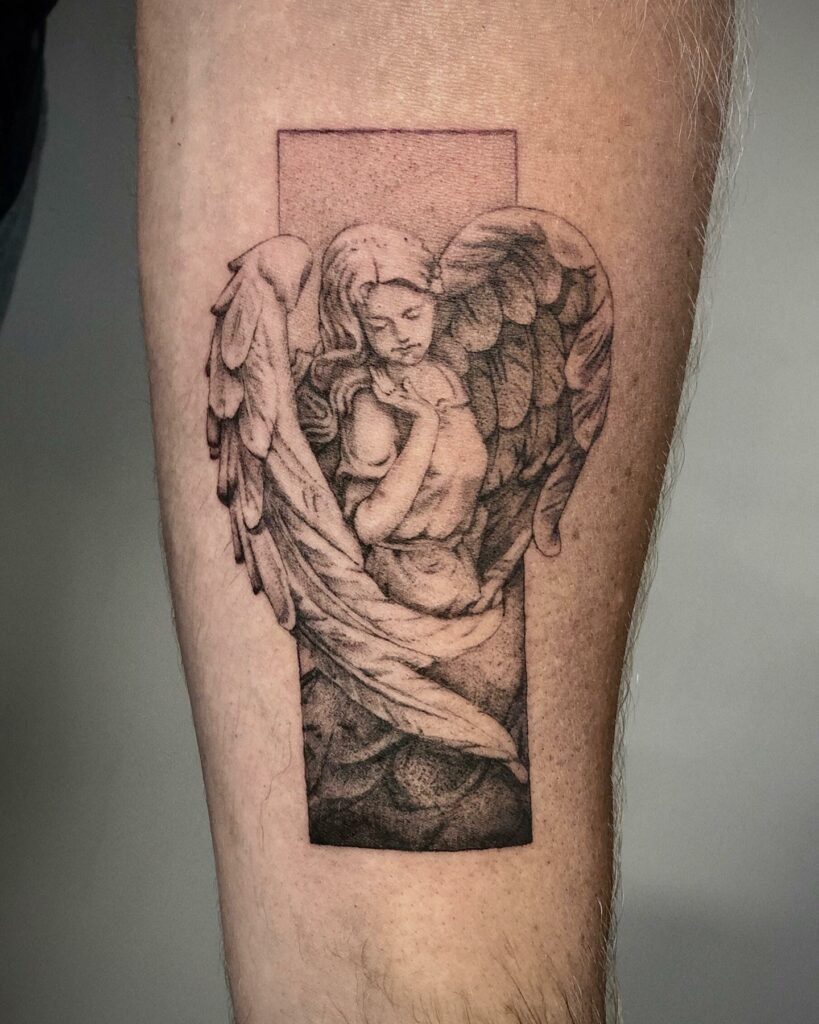 10+ Female Guardian Angel Tattoo Ideas That Will Blow Your Mind! 18 Dot Work Guardian Angel Tattoo