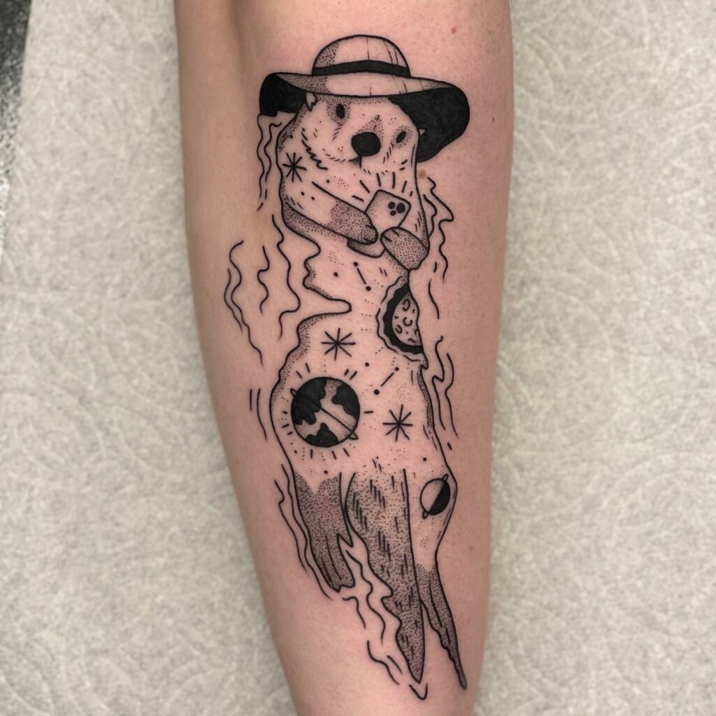 10+ Sea Otter Tattoo Ideas That Will Blow Your Mind! 12 Dot Work Otter Tattoo With Universe