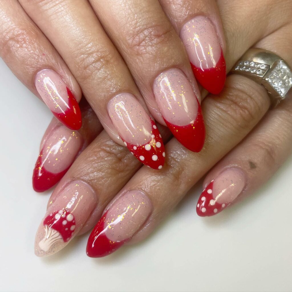 Explore 40 Red French Tip Nail Designs for 2024 19 Dots red french nails