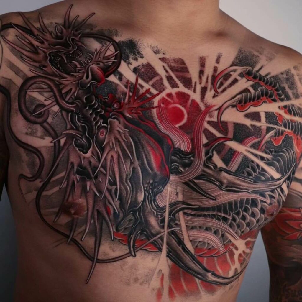 13+ Chest Tattoo Men Ideas To Inspire You! 19 Dragon Chest Tattoo