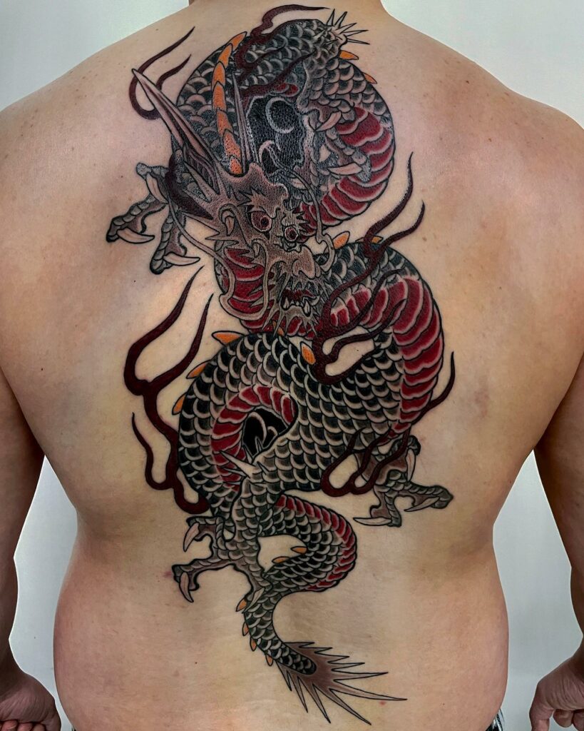 11+ Simple Black Tattoo Cover-up Ideas That Will Blow Your Mind! 11 Dragon Maximum Coverage Cover Tattoo