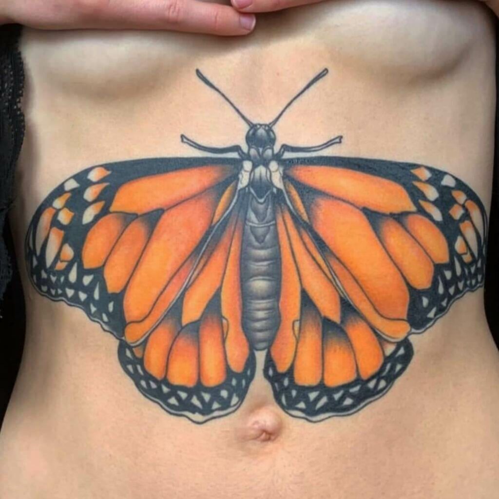 200 Monarch Butterfly Tattoo Ideas for 2024 24 Dramatic And Colorful Monarch Butterfly Tattoo On Chest