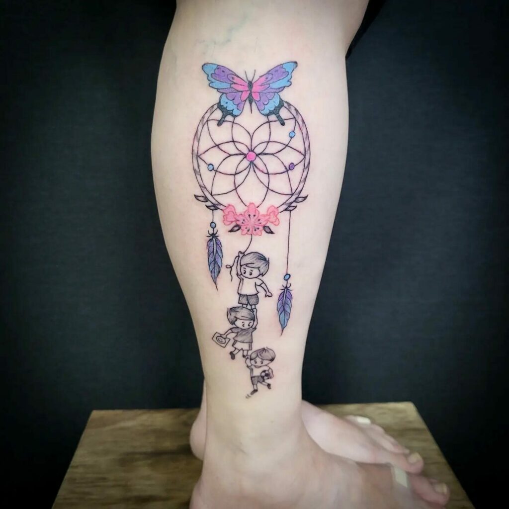 13+ Thigh Unique Dream Catcher Tattoo Ideas That Will Blow Your Mind! 20 Dream Catcher Tattoo With Blue Butterfly ideas
