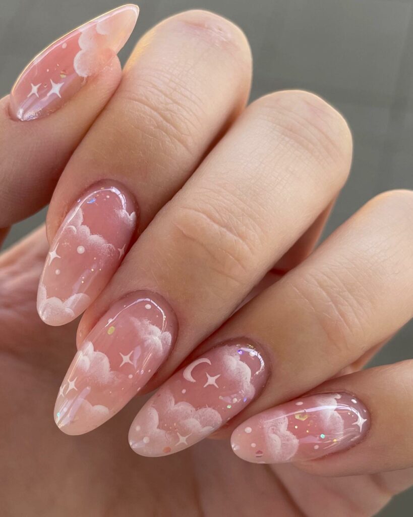 25 Latest Cloud Nails Designs To Try In 2024! 12 Dreamy Sunset Cloud Nails