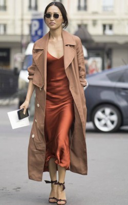 The Ultimate Winter Coat - Camel Coat 34 How to style a camel coat dressy - red satin v-neck dress and camel coat