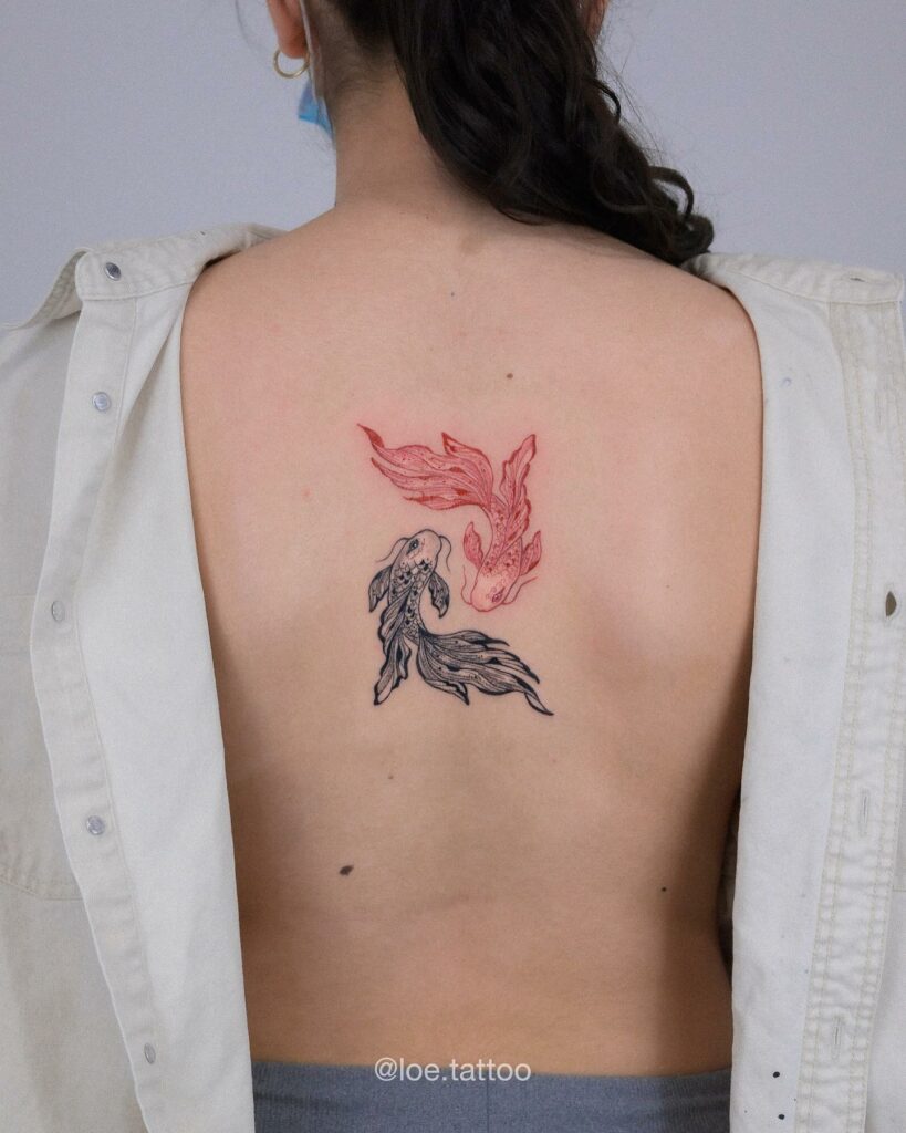 14+ Koi Fish Tattoo Yin Yang Ideas That Will Blow Your Mind! 15 Dual Color Small Koi Fish Tattoo