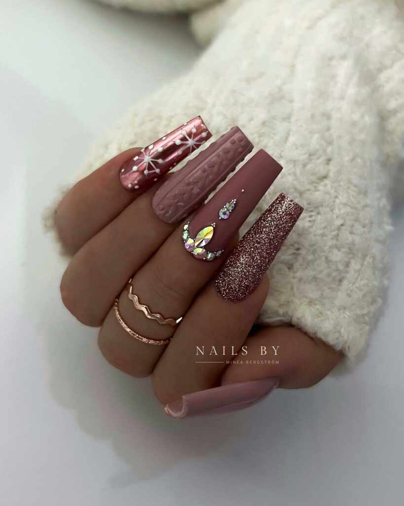 Sparkle and Shine with 33 Glitter Christmas Nail Ideas in 2024 24 Dusky Rose and Acrylic Glitter Christmas Nails