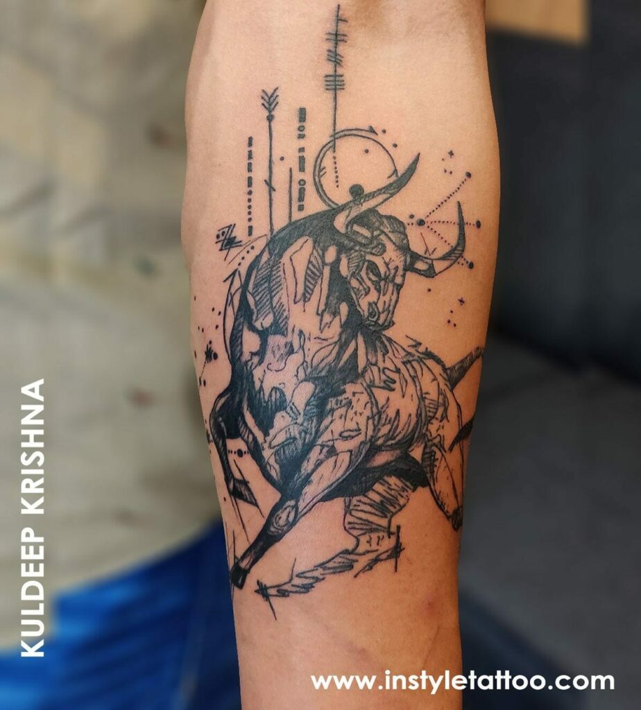 12+ Creative Taurus Tattoos Ideas To Inspire You! 13 Dynamic Sketch Bull Taurus Tattoo