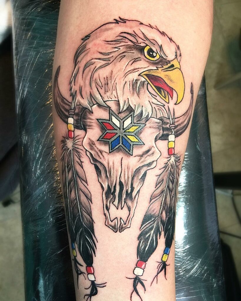 12+ Eagle Feather Tattoo Ideas To Inspire You 20 Eagle Feather And Buffalo Skull Tattoo