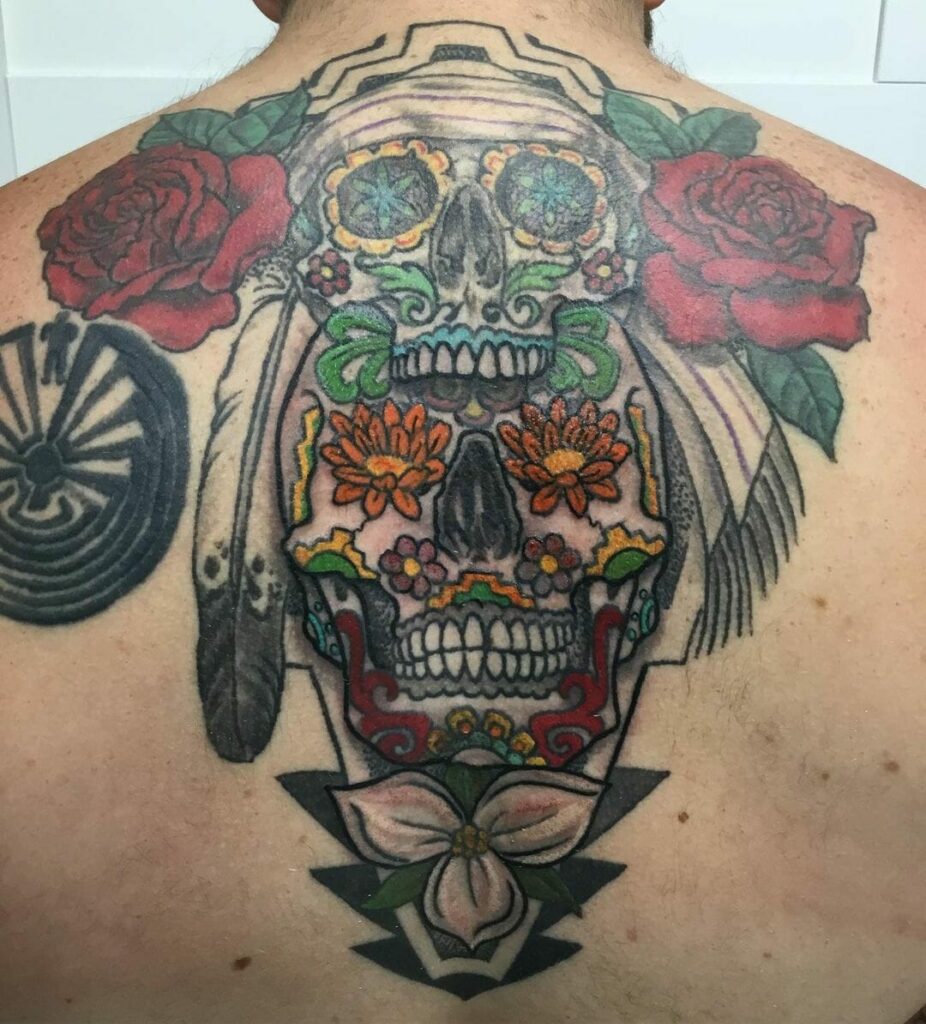 12+ Eagle Feather Tattoo Ideas To Inspire You 19 Eagle Feather And Sugar Skull Tattoo