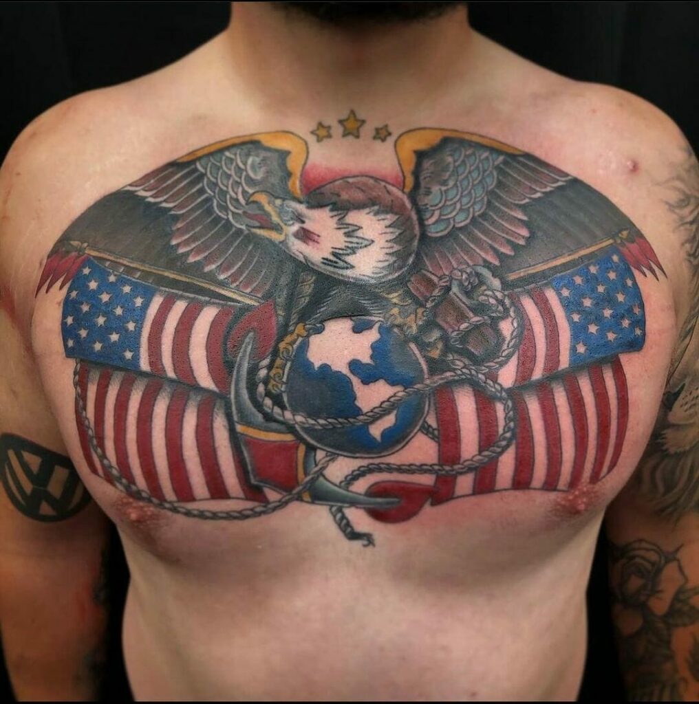 10+ Anchor Chest Tattoo Ideas That Will Blow Your Mind! 16 Eagle Globe And Anchor Chest Tattoo