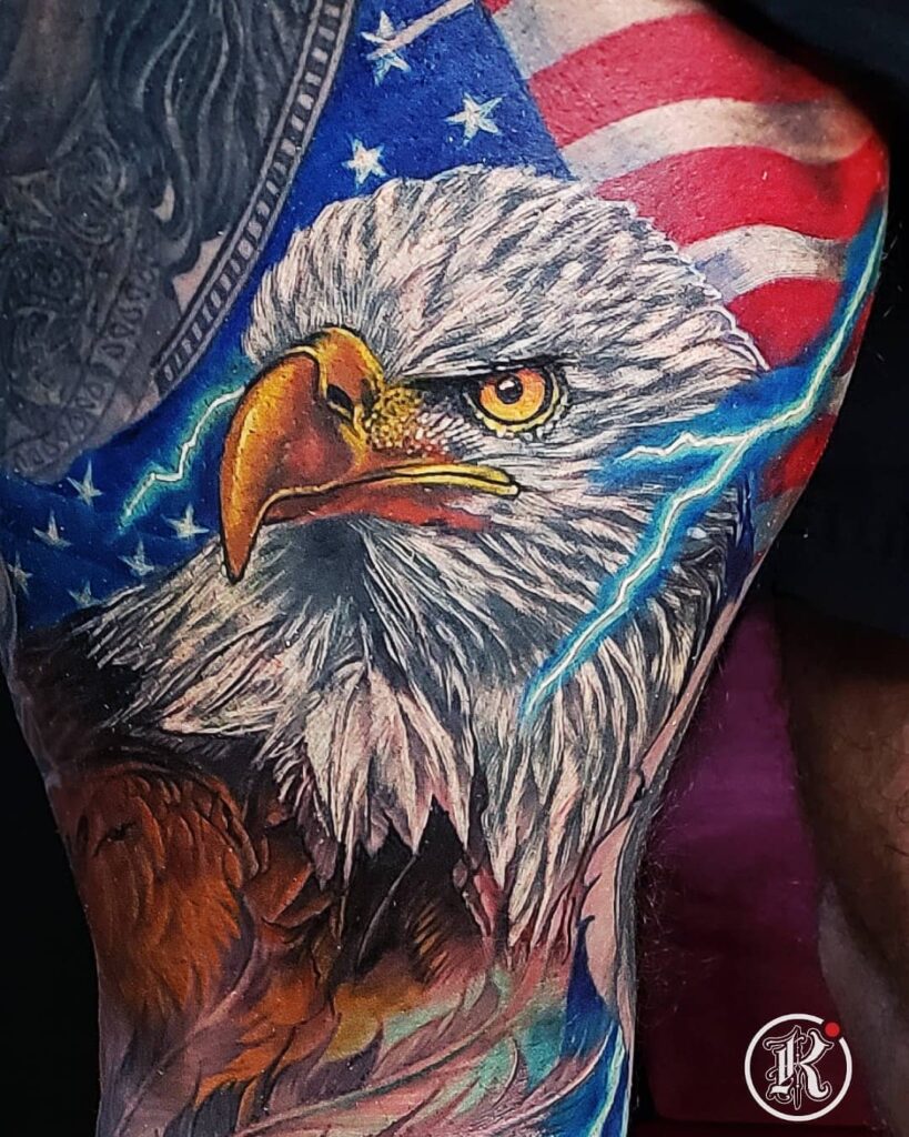 11+ American Eagle Tattoo Designs That Will Blow Your Mind! 13 Eagle With American Flag Wings Tattoo