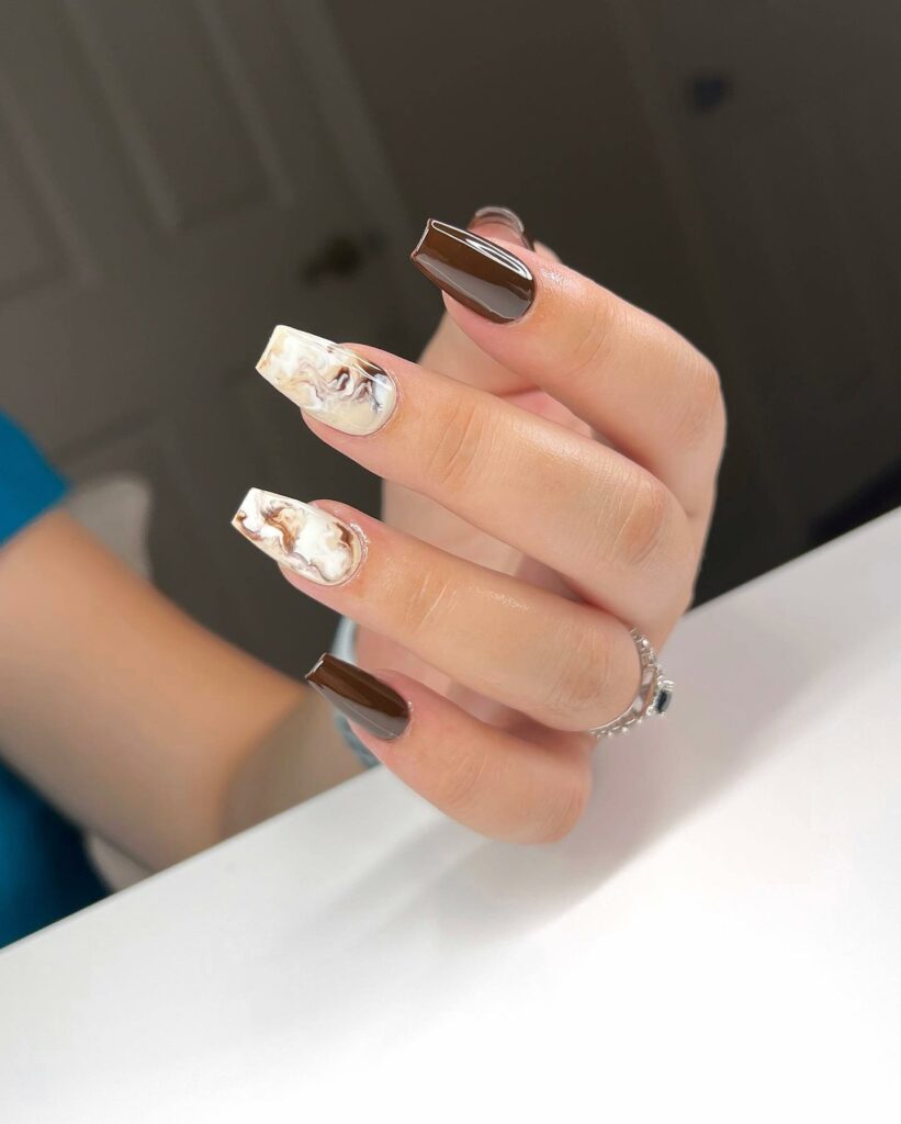 Indulge in 40 Marble Nail Designs for 2024 37 Earthy Brown Marble nails