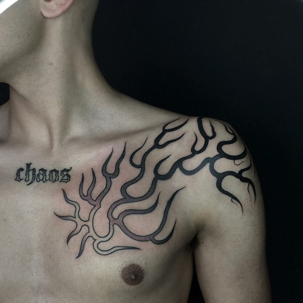 11+ Fire Tribal Tattoo Ideas That Will Blow Your Mind! 18 Elaborate Chest Tribal Fire Tattoo