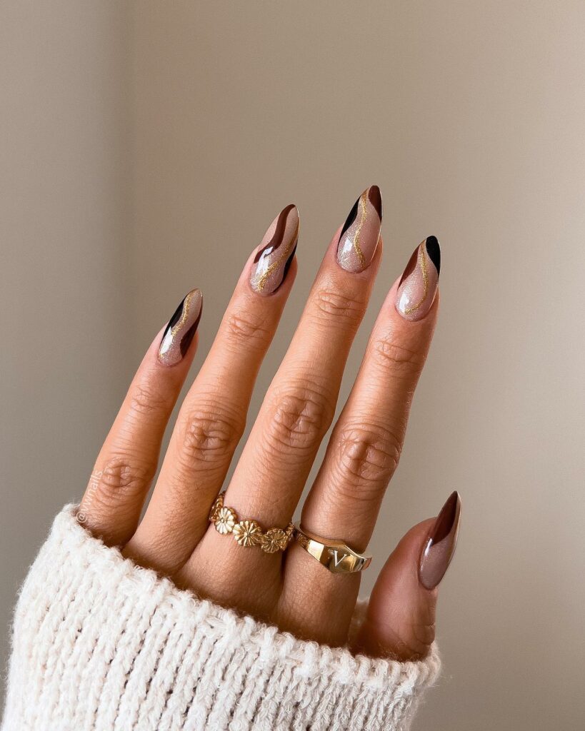 25 Latest Burgundy And Gold Nail Ideas To Try In 2024! 25 Elegant Almond Burgundy Nails with Gold Accents