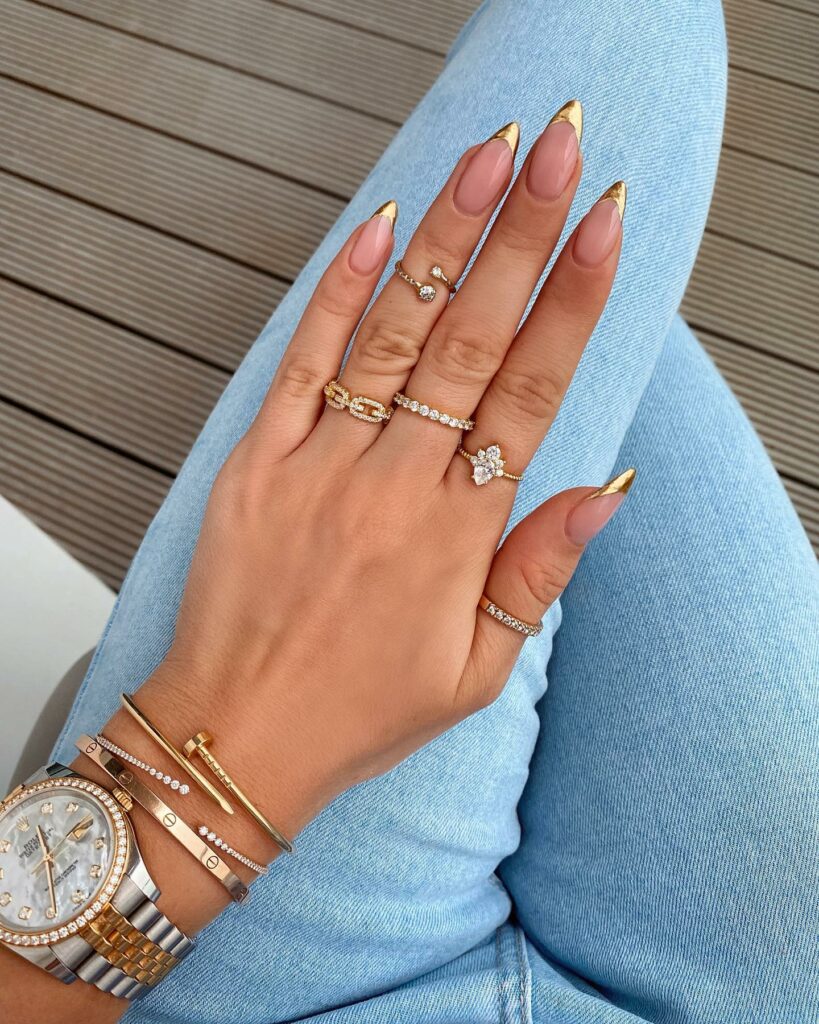 55 Latest Gold French Tip Nail Ideas To Try In 2024! 17 Elegant Almond Gold French Nails