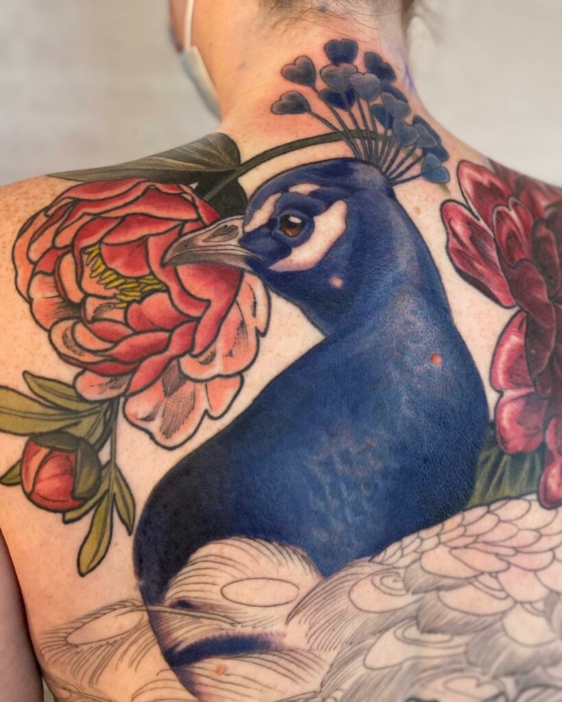 12+ Peacock Tattoo On Back Ideas To Inspire You! 14 Elegant Blue Peacock Tattoo on Back
