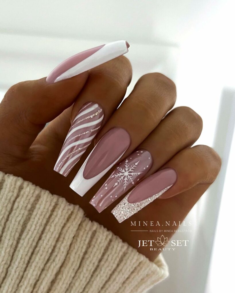 Celebrate with 40 Christmas Statement Nail Designs in 2024 32 Elegant White Glitter Christmas Nails