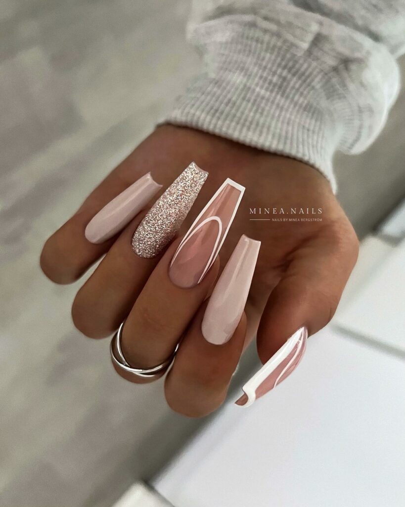 Celebrate with 30 Christmas Coffin Nail Ideas in 2024 34 Elegant Nude Christmas Coffin Nails