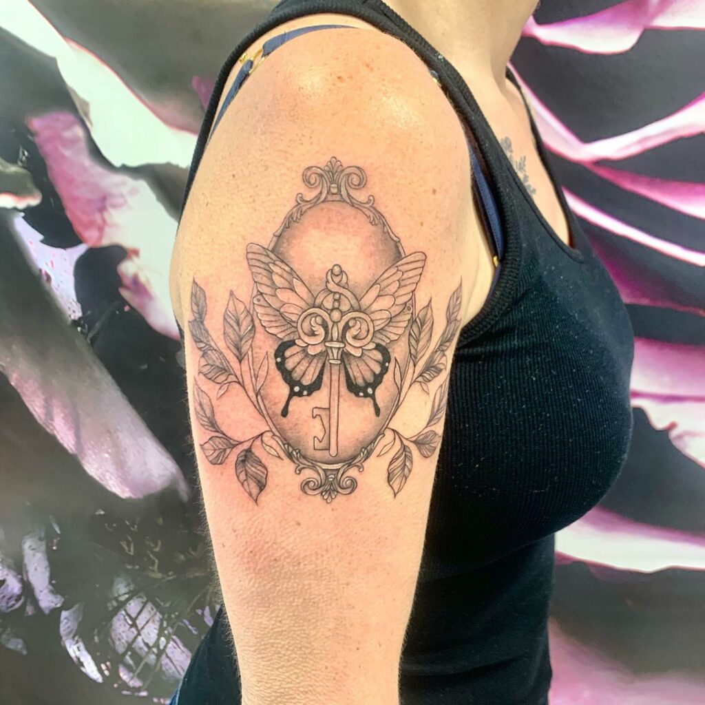 12+ Simple Key Tattoo Ideas To Inspire You! 19 Elegant Wings and Leaves Key Tattoo