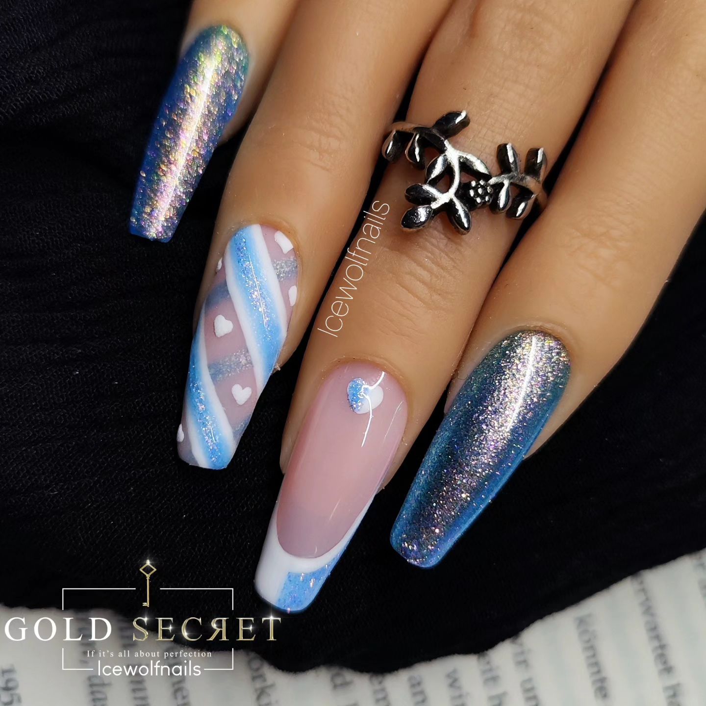 30 Stunning Blue Nail Designs To Try Today ✨ 25 Elegant Holographic and Heart Nail Art