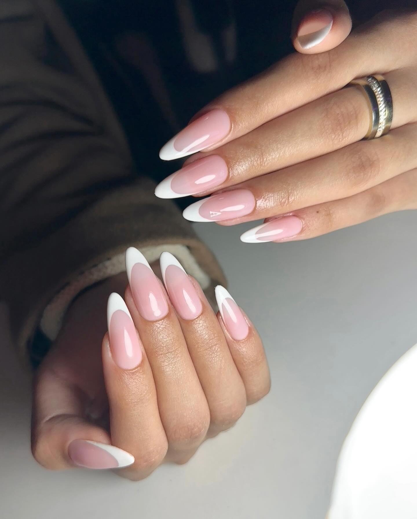 30 LATEST GREEN NAIL DESIGNS TO TRY TODAY ✨ 11 Elegant Stiletto French Manicure with Glossy Finish