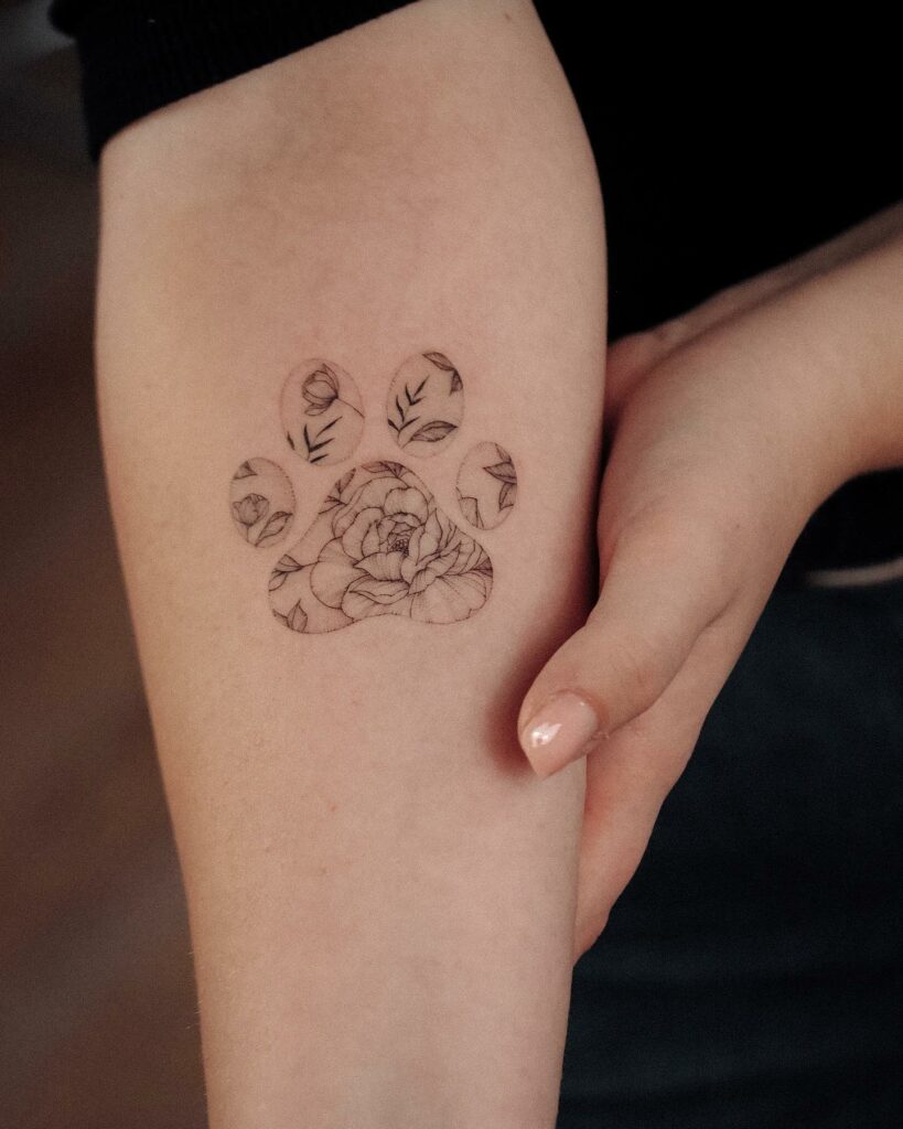 20+ Memorial Paw Print Tattoo Ideas That Will Blow Your Mind! 15 Embellished Paw Print Dog Memorial Tattoos