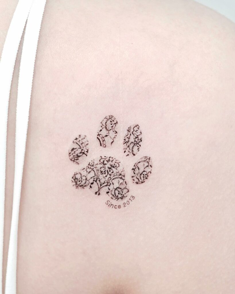 20+ Memorial Paw Print Tattoo Ideas That Will Blow Your Mind! 16 Embellished Paw Print Dog Memorial Tattoos ideas