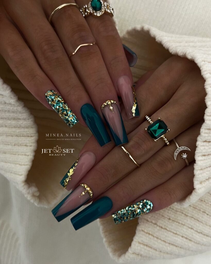 33 Latest Emerald Green and Gold Nail Ideas To Try In 2024! 18 Emerald Green and Gold Nails with a Touch of Marble