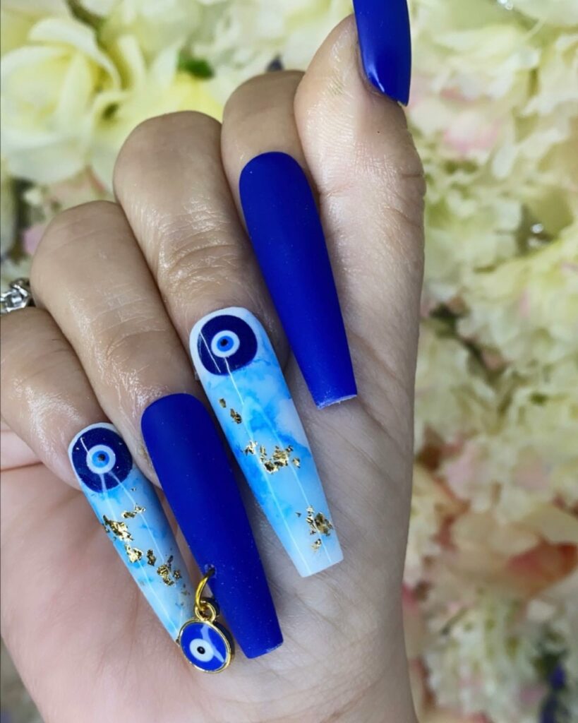 34 Latest Blue Acrylic Nail Designs To Try in 2024 31 Mystic Evil Eye Blue Acrylic Nails