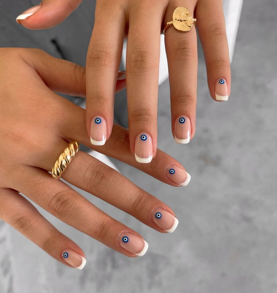 32 Latest Square French Nail Designs To Try In 2024! 10 Evil Eye Square French Nails