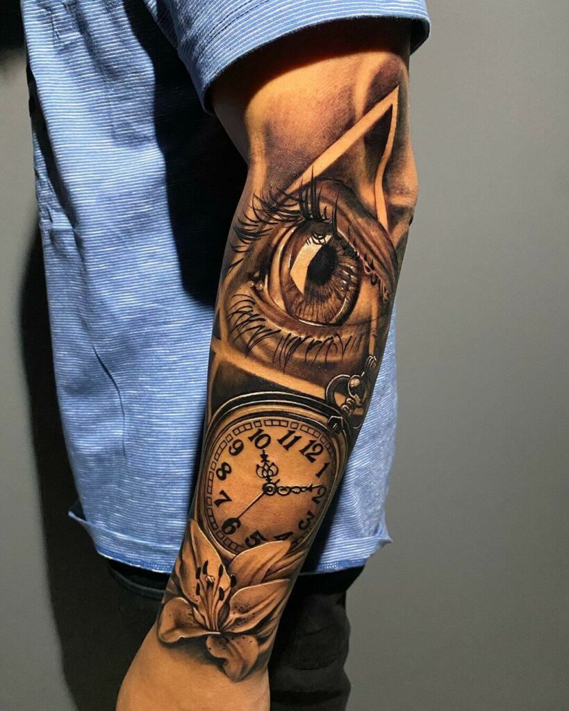 12+ Clock Flower Tattoo Ideas To Inspire You! 14 Eyes On The Clock