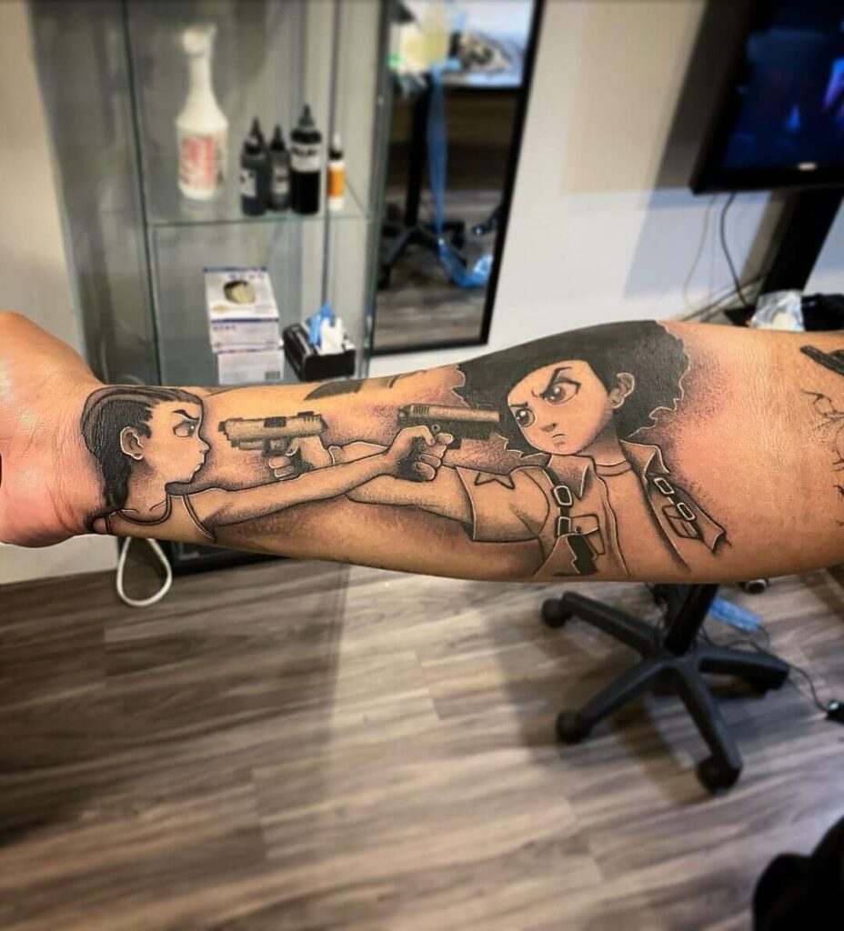 10+ Boondocks Tattoo Ideas That Will Blow Your Mind! 15 Face-Off Style The Boondocks Tattoo Sleeve