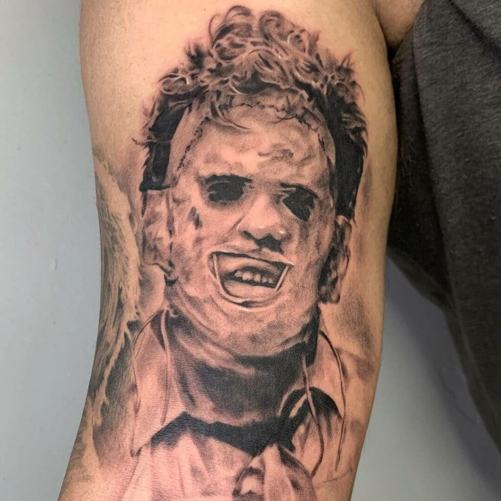 12+ Leatherface Tattoo Ideas To Inspire You! 16 Faded Leatherface Tattoo Effect