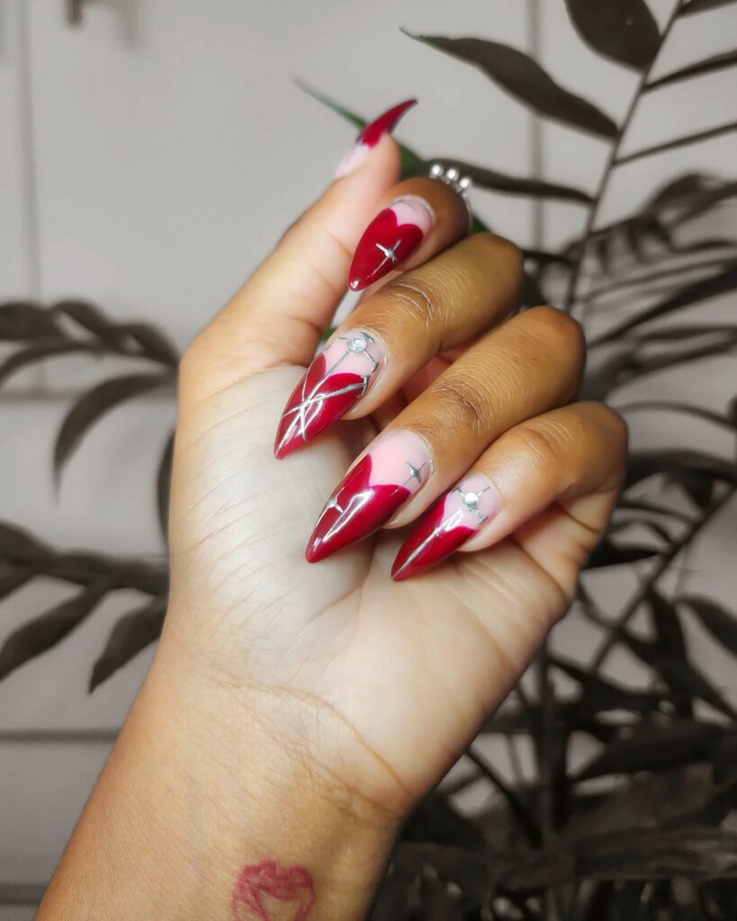 Explore 40 Red French Tip Nail Designs for 2024 45 Fall Leaves red french nails