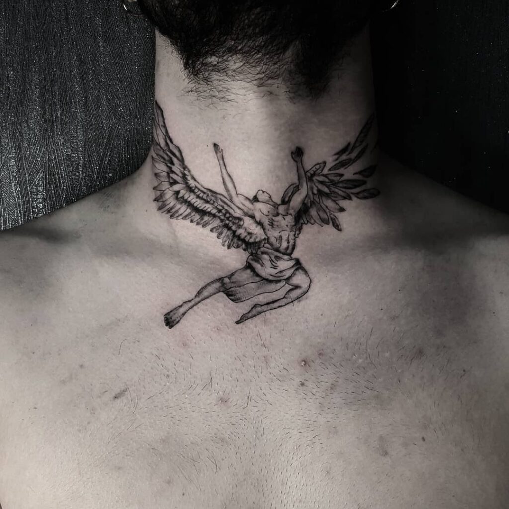 10+ Angel Neck Tattoo Ideas That Will Blow Your Mind! 13 Fallen Angel Tattoo On Neck