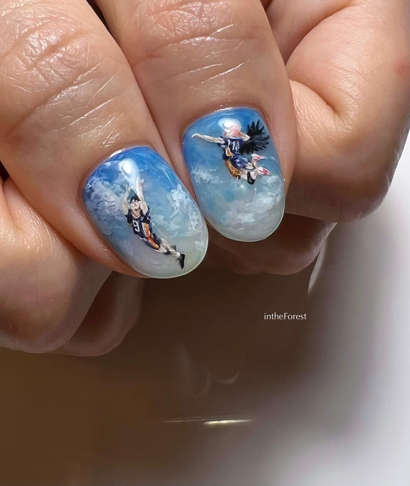 30 Stunning Blue Nail Designs To Try Today ✨ 27 Fantasy Anime Adventure Hand-Painted Nails