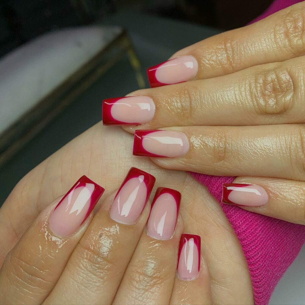 Explore 40 Red French Tip Nail Designs for 2024 42 Featheredred french nails