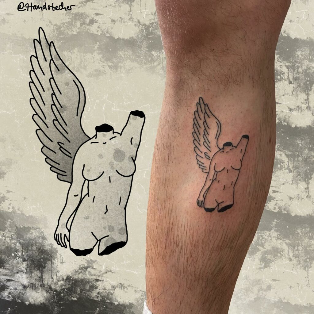 12+ Minimalist Woman Silhouette Tattoo Ideas To Inspire You! 18 Female Statue Design With Wings